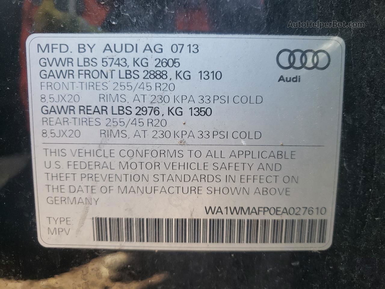 2014 Audi Q5 Prestige Black vin: WA1WMAFP0EA027610