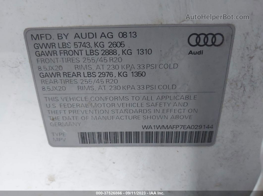 2014 Audi Q5 Prestige White vin: WA1WMAFP7EA029144