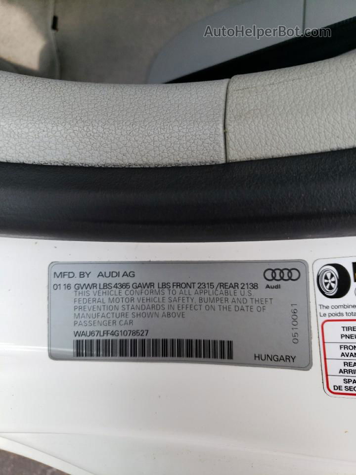 2016 Audi A3 Premium White vin: WAU67LFF4G1078527