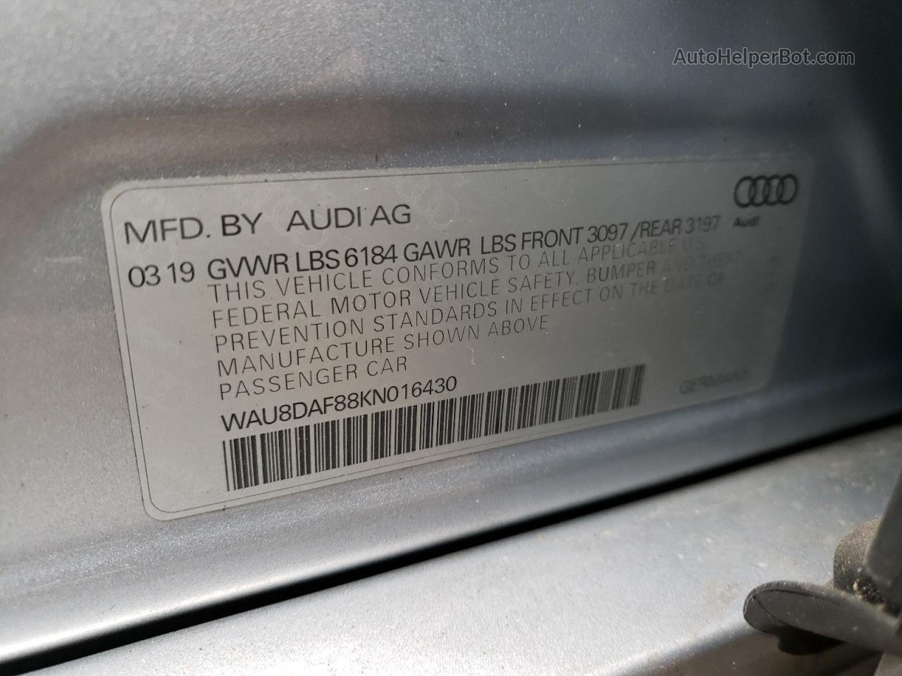 2019 Audi A8 L Silver vin: WAU8DAF88KN016430