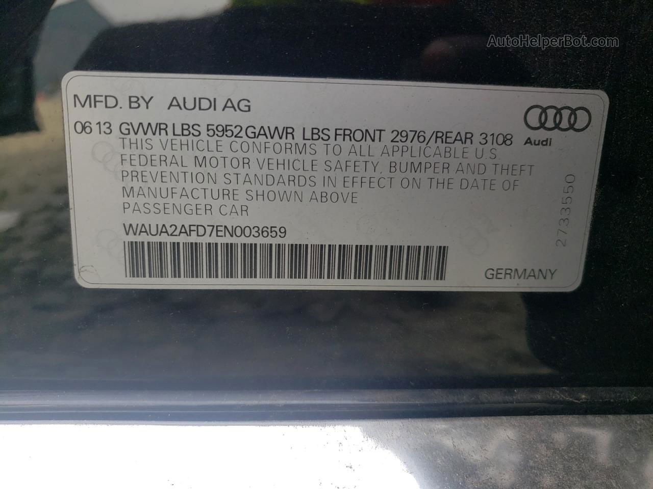 2014 Audi A8 Quattro Black vin: WAUA2AFD7EN003659