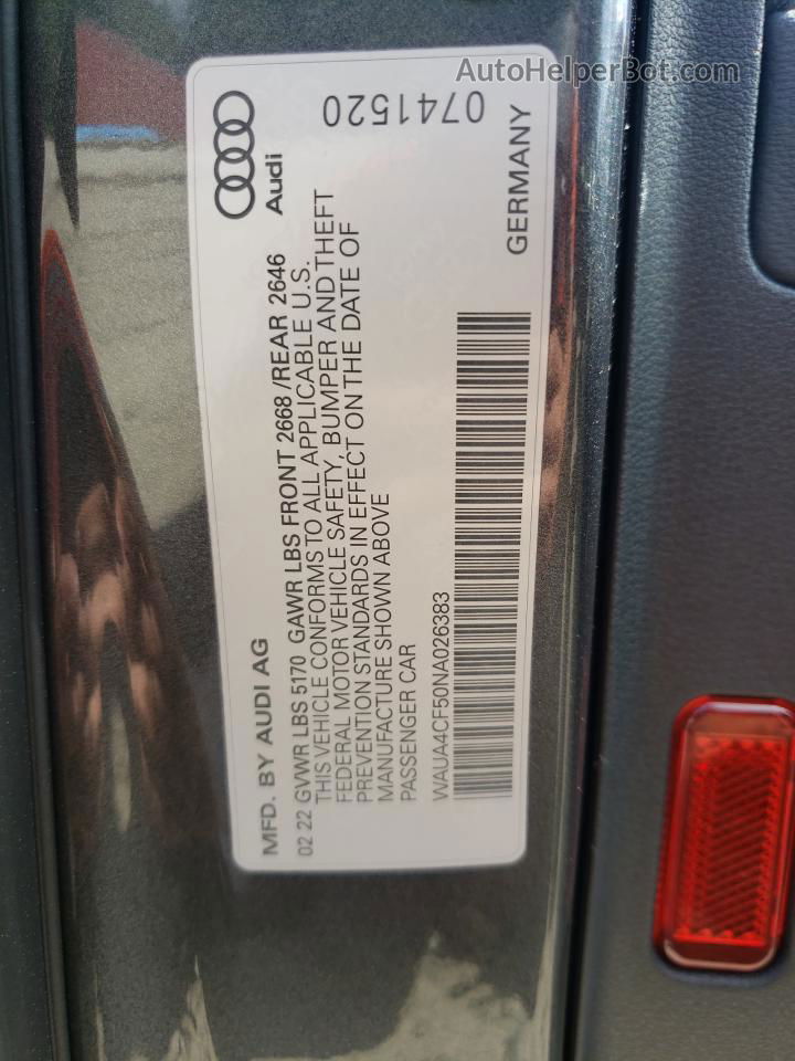 2022 Audi S5 Premium Серый vin: WAUA4CF50NA026383