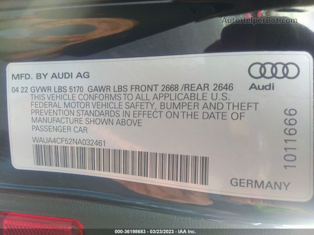 2022 Audi S5 Sportback Premium Черный vin: WAUA4CF52NA032461