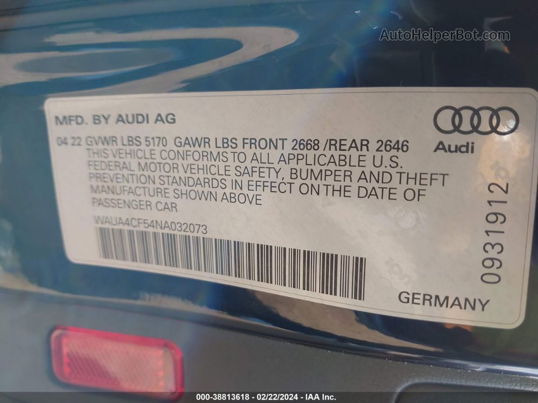 2022 Audi S5 Sportback Premium Tfsi Quattro Tiptronic Черный vin: WAUA4CF54NA032073