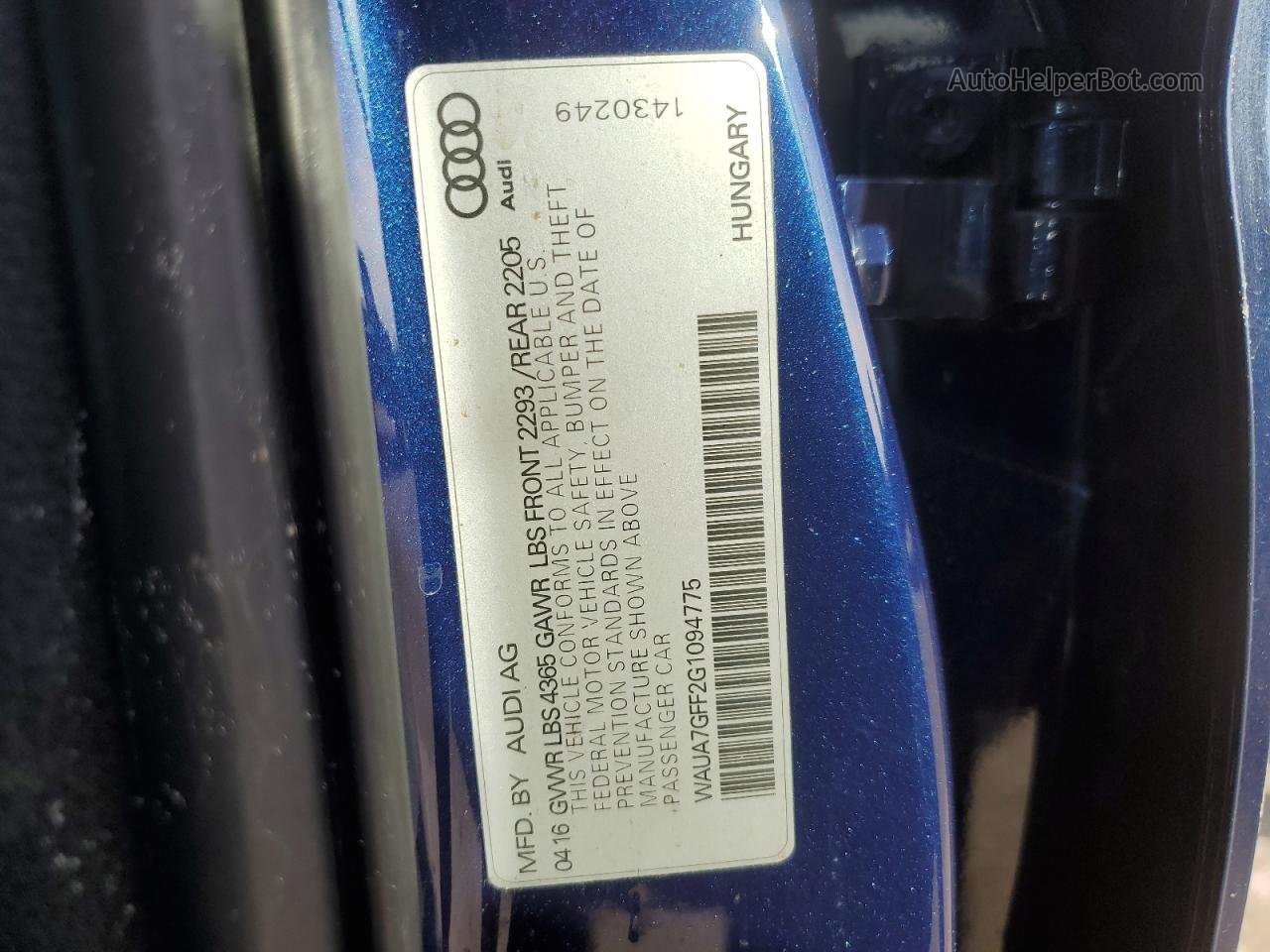 2016 Audi A3 Premium Blue vin: WAUA7GFF2G1094775