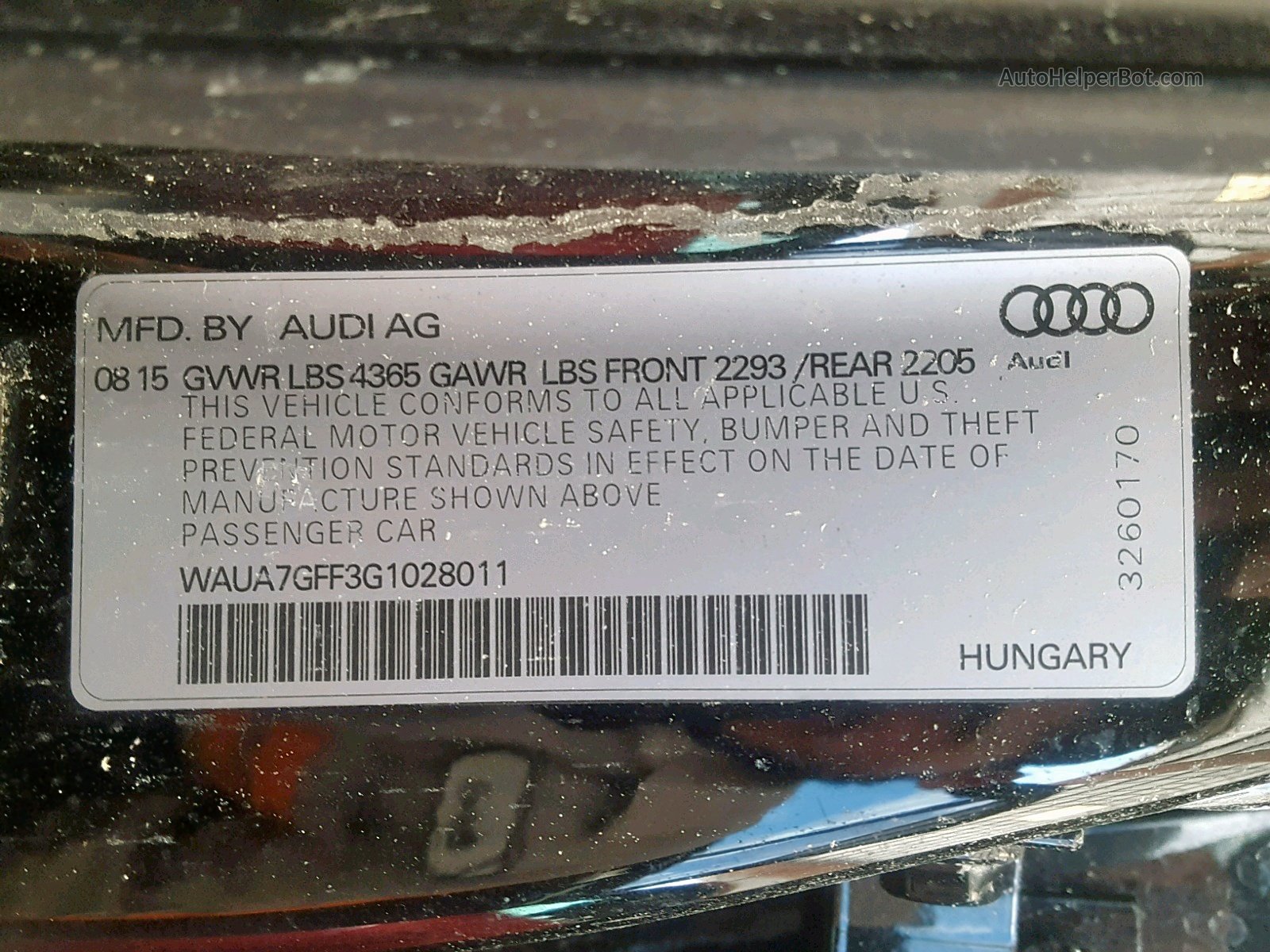2016 Audi A3 Premium vin: WAUA7GFF3G1028011