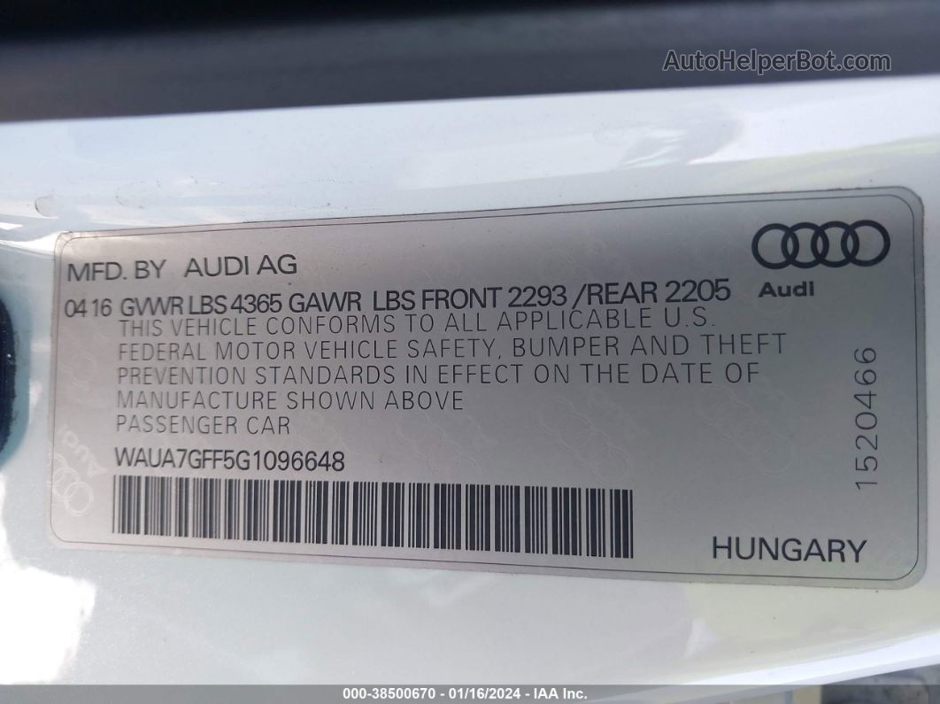 2016 Audi A3 1.8t Premium Белый vin: WAUA7GFF5G1096648