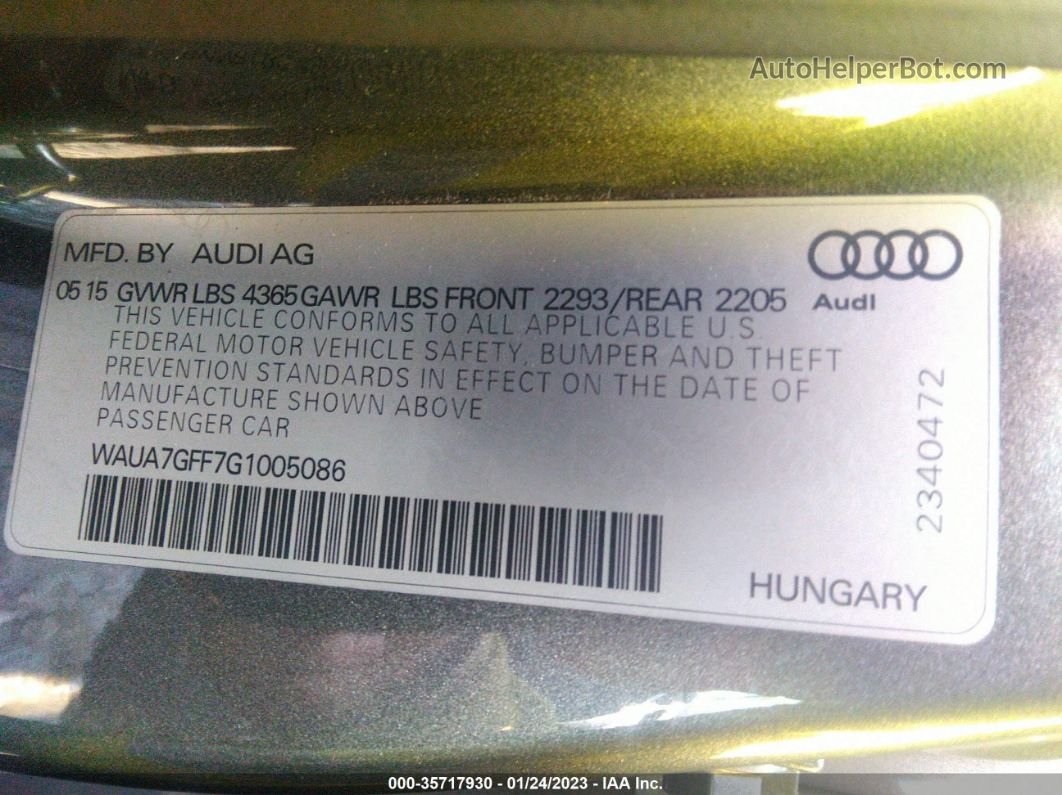 2016 Audi A3 1.8t Premium Серый vin: WAUA7GFF7G1005086