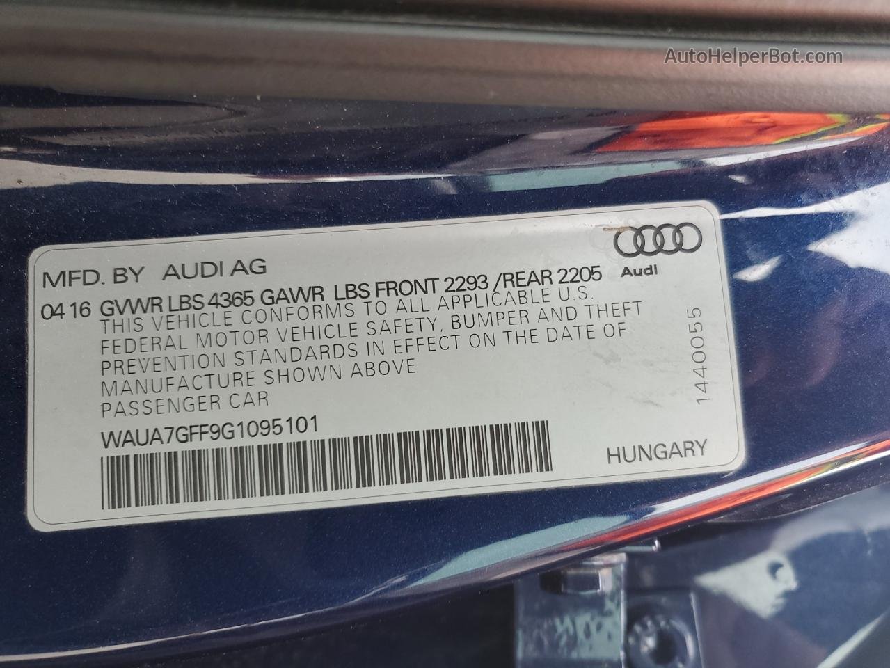 2016 Audi A3 Premium Blue vin: WAUA7GFF9G1095101