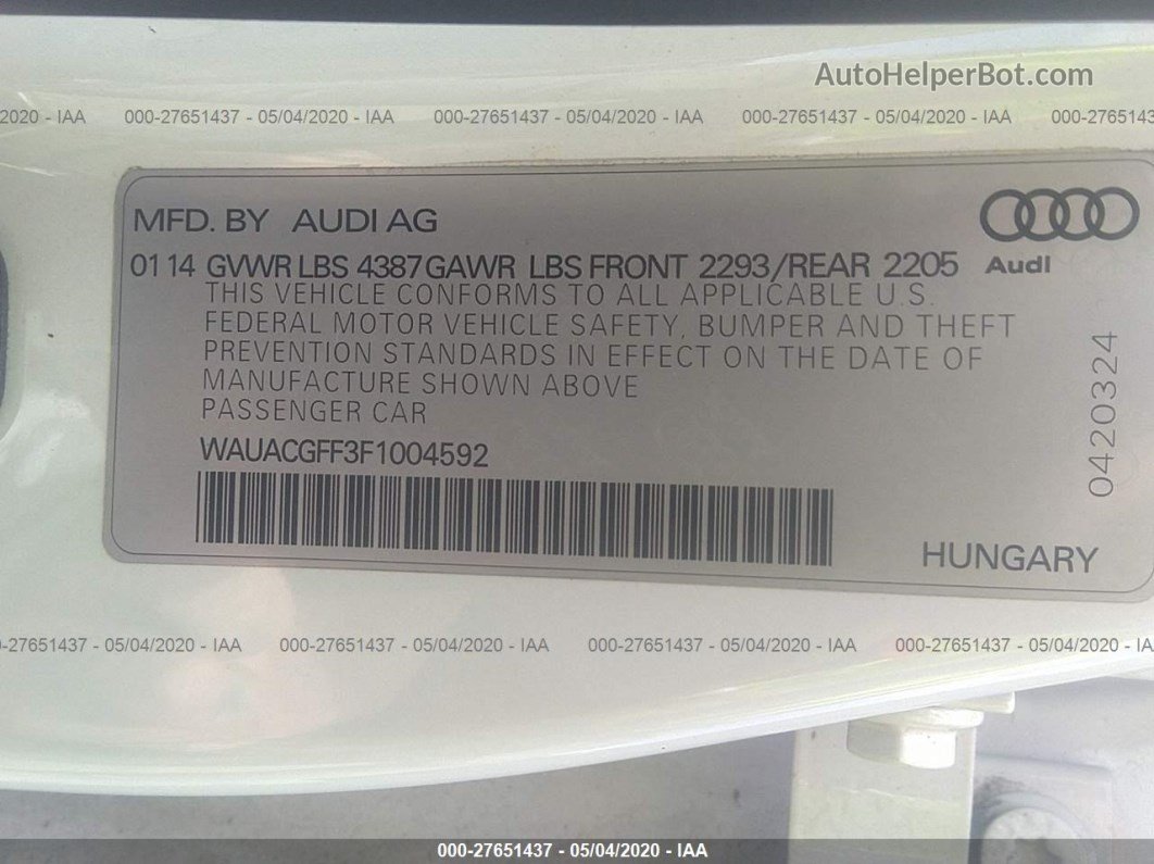 2015 Audi A3 Premium White vin: WAUACGFF3F1004592