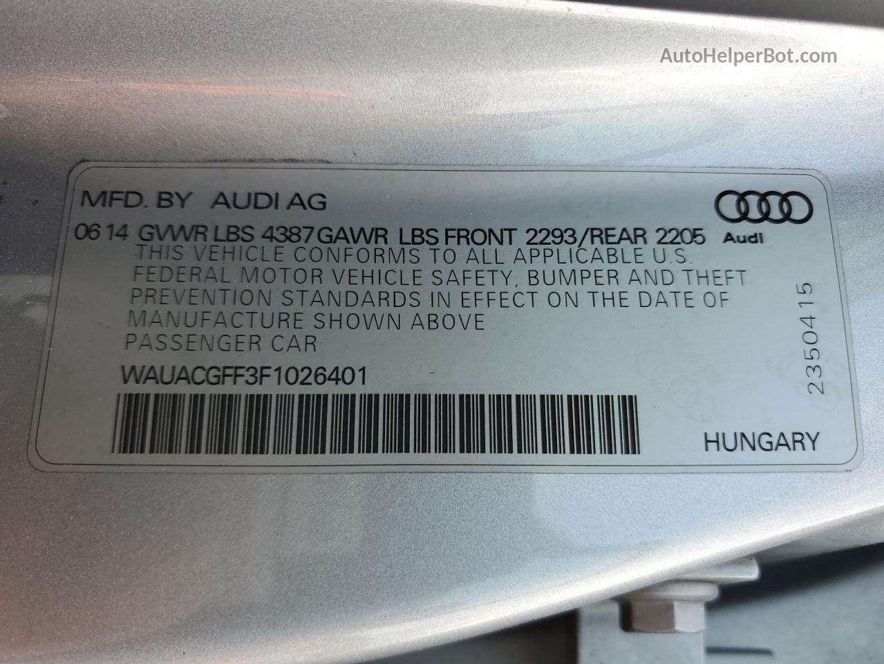 2015 Audi A3 Premium Серебряный vin: WAUACGFF3F1026401