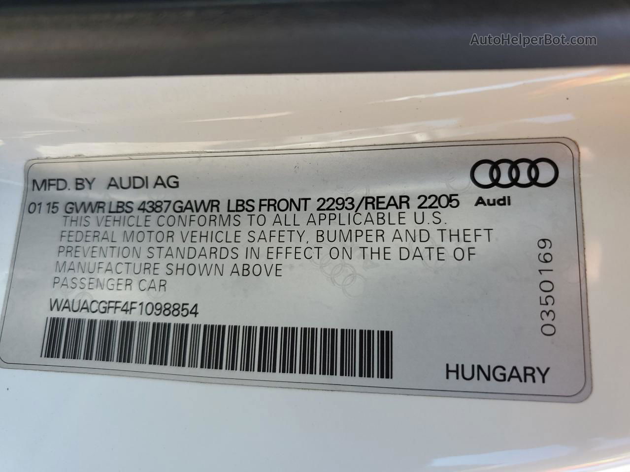 2015 Audi A3 Premium White vin: WAUACGFF4F1098854