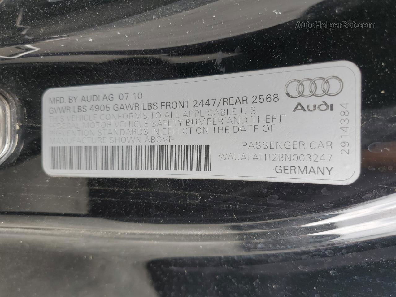 2011 Audi A5 Premium Black vin: WAUAFAFH2BN003247