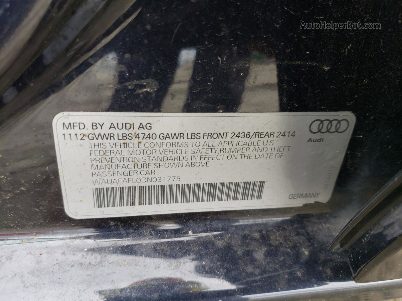 2013 Audi A4 Premium Blue vin: WAUAFAFL0DN031779