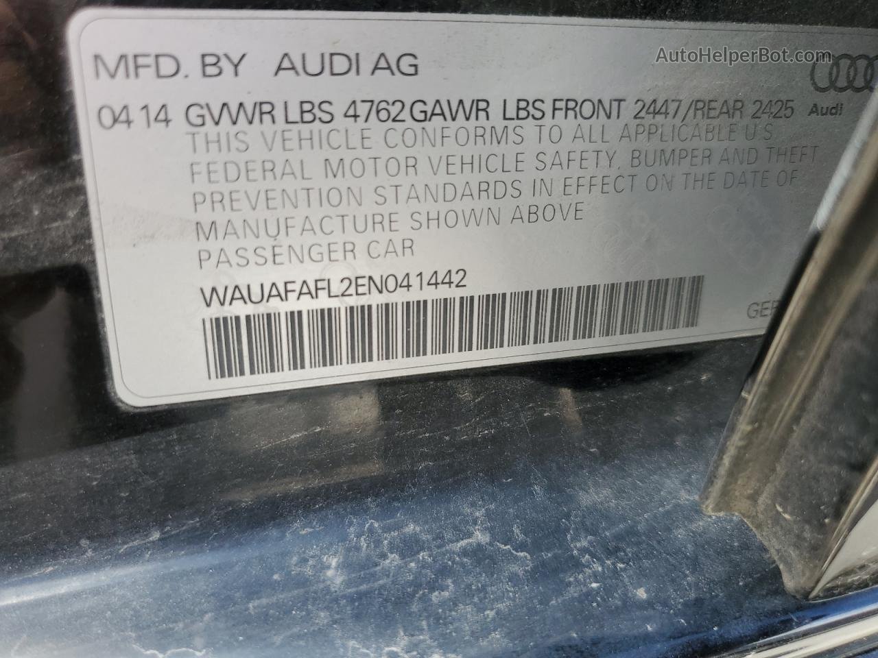 2014 Audi A4 Premium Black vin: WAUAFAFL2EN041442