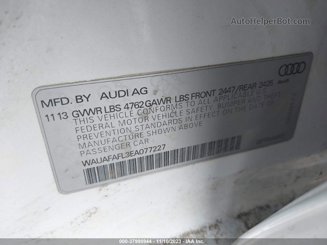 2014 Audi A4 2.0t Premium White vin: WAUAFAFL3EA077227