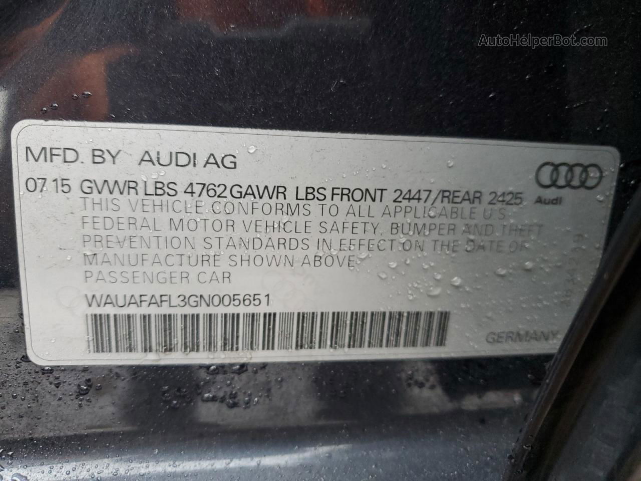 2016 Audi A4 Premium S-line Синий vin: WAUAFAFL3GN005651