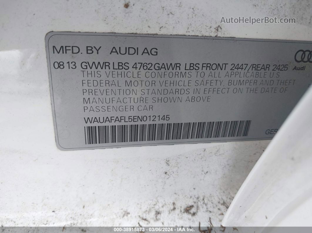 2014 Audi A4 2.0t Premium White vin: WAUAFAFL5EN012145