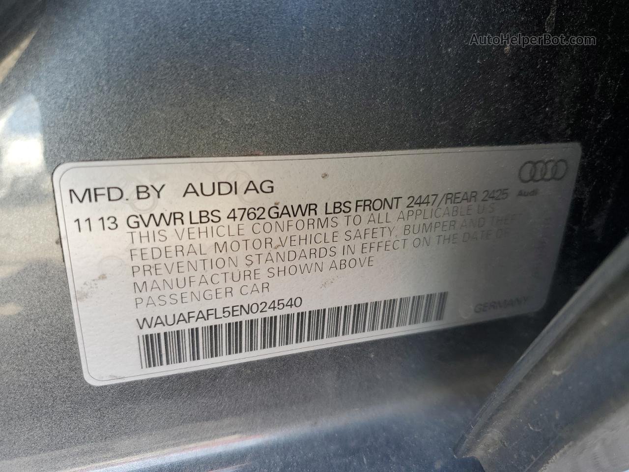 2014 Audi A4 Premium Gray vin: WAUAFAFL5EN024540