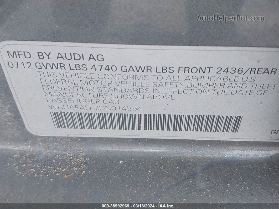 2013 Audi A4 2.0t Premium Серый vin: WAUAFAFL7DN014994