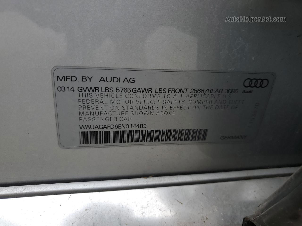 2014 Audi A8 Quattro Gray vin: WAUAGAFD6EN014489