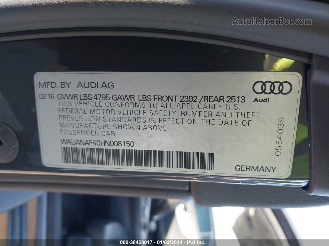 2017 Audi A4 2.0t Premium Серый vin: WAUANAF40HN008150