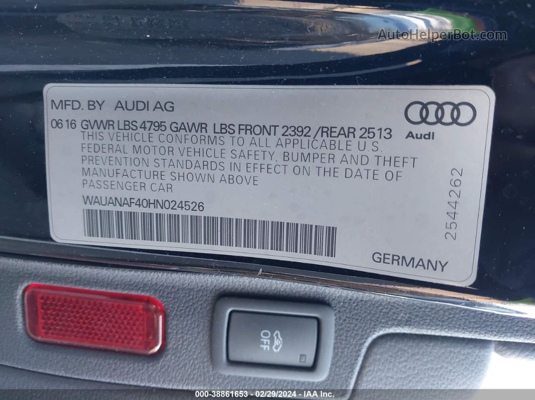 2017 Audi A4 2.0t Premium Черный vin: WAUANAF40HN024526