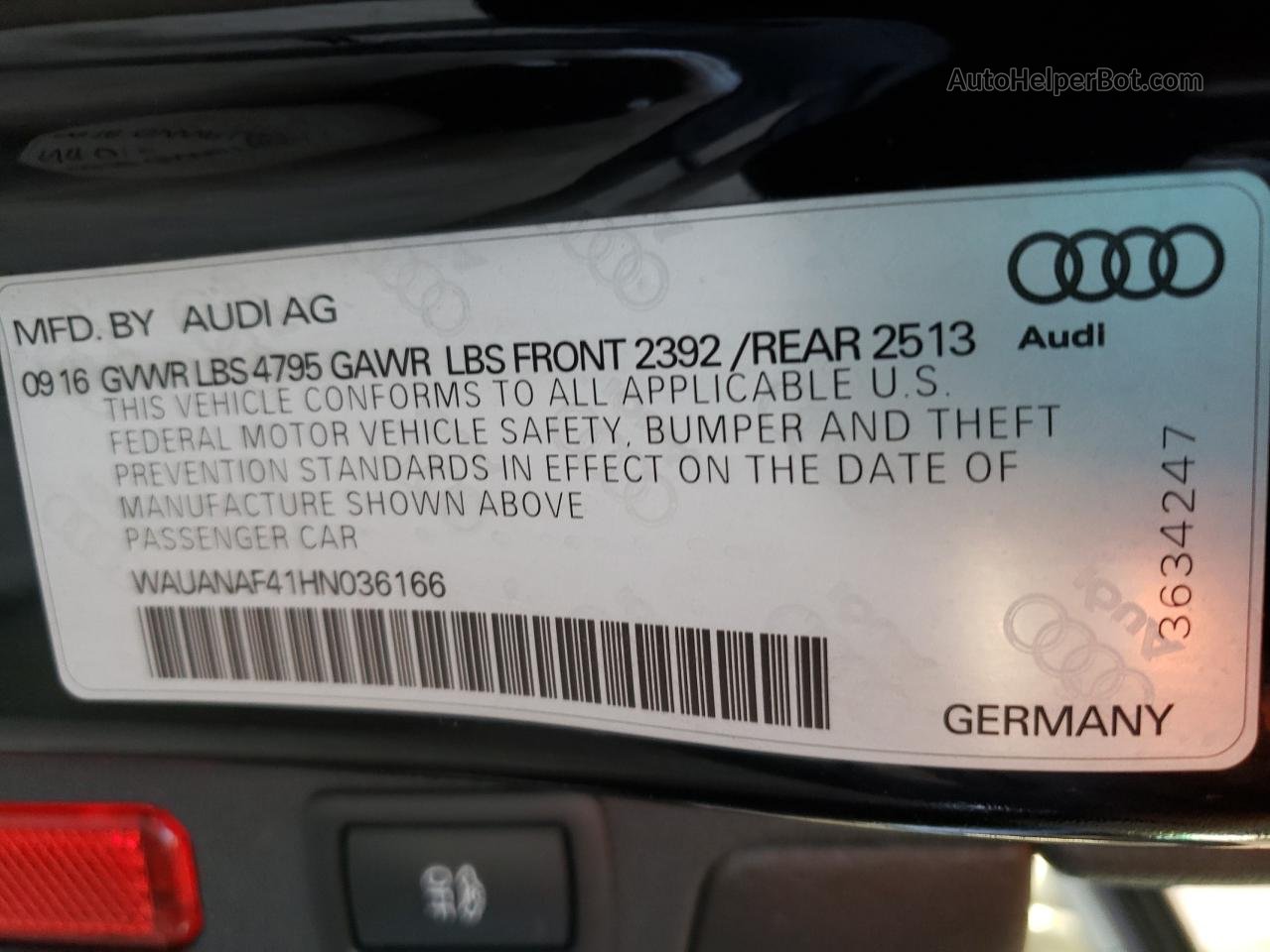 2017 Audi A4 Premium Black vin: WAUANAF41HN036166