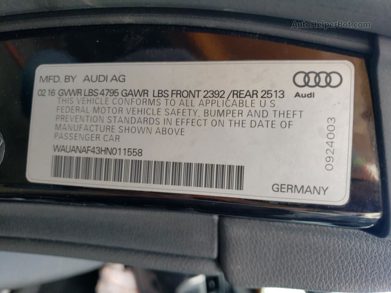 2017 Audi A4 Premium Black vin: WAUANAF43HN011558