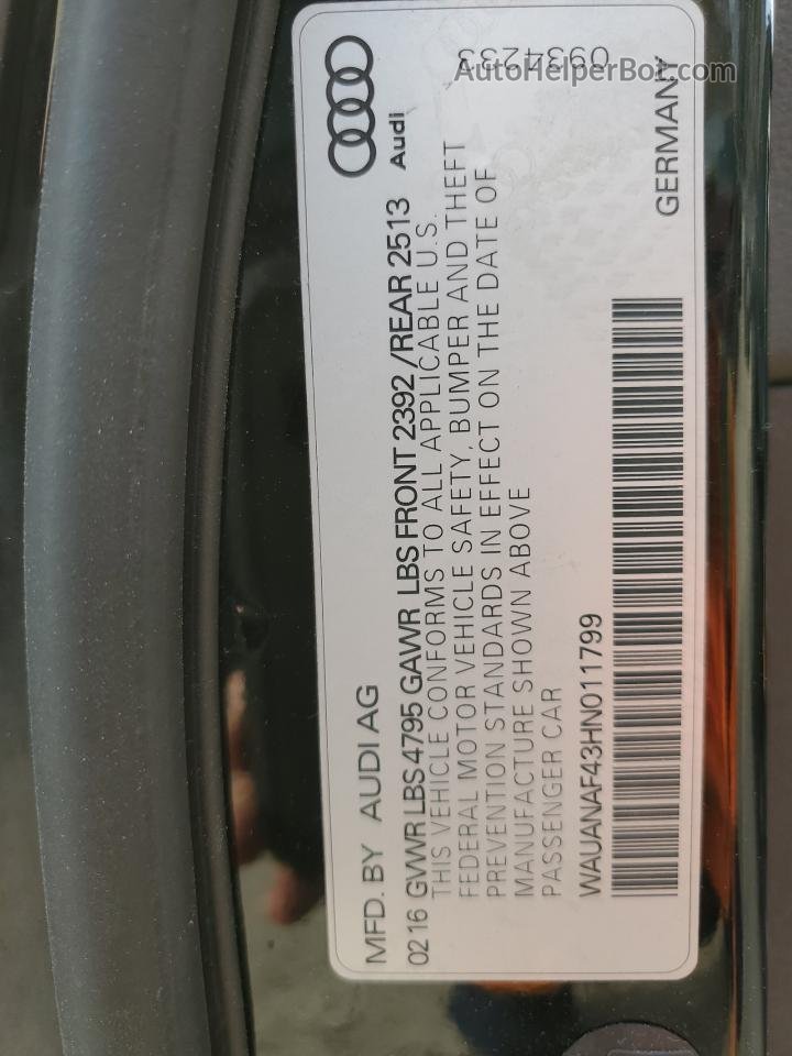 2017 Audi A4 Premium Черный vin: WAUANAF43HN011799