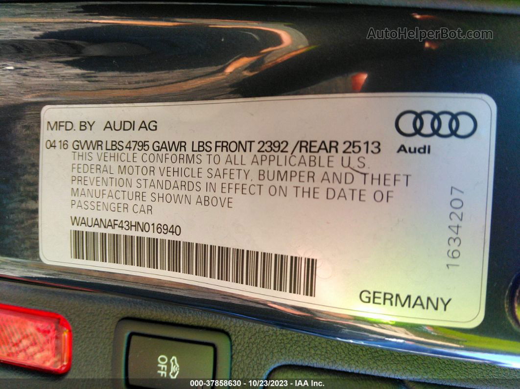 2017 Audi A4 2.0t Premium Black vin: WAUANAF43HN016940