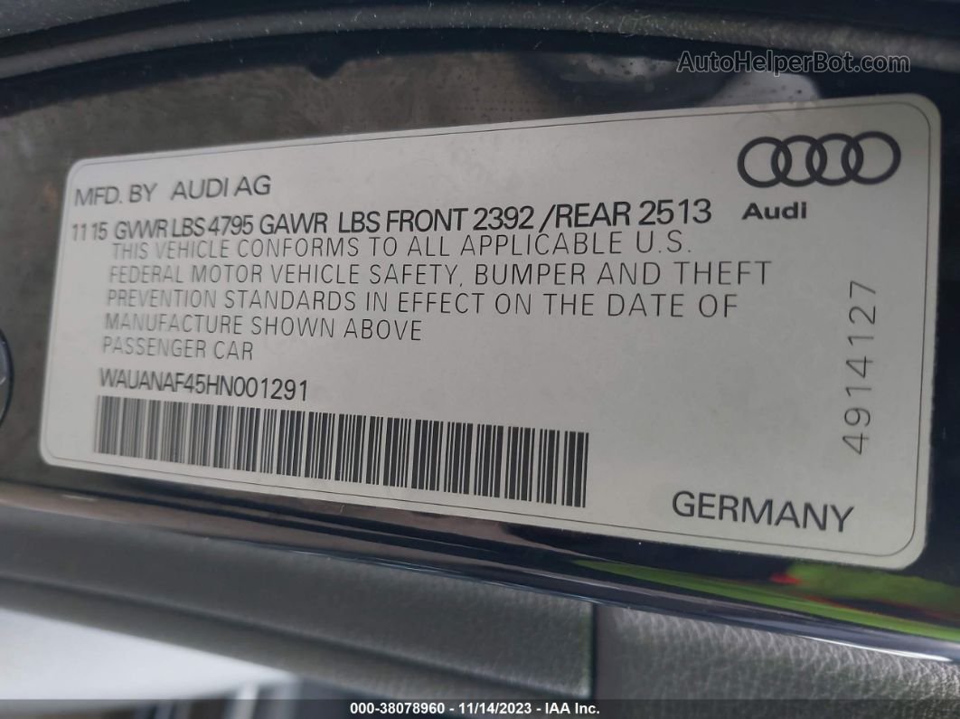 2017 Audi A4 2.0t Premium Черный vin: WAUANAF45HN001291