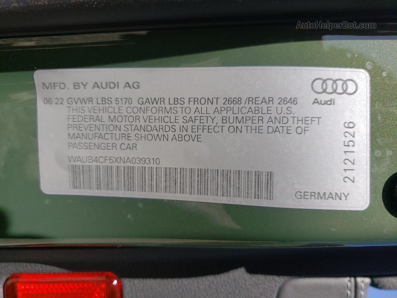 2022 Audi S5 Prestige Зеленый vin: WAUB4CF5XNA039310