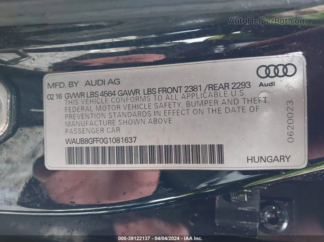 2016 Audi A3 2.0t Premium Черный vin: WAUB8GFF0G1081637