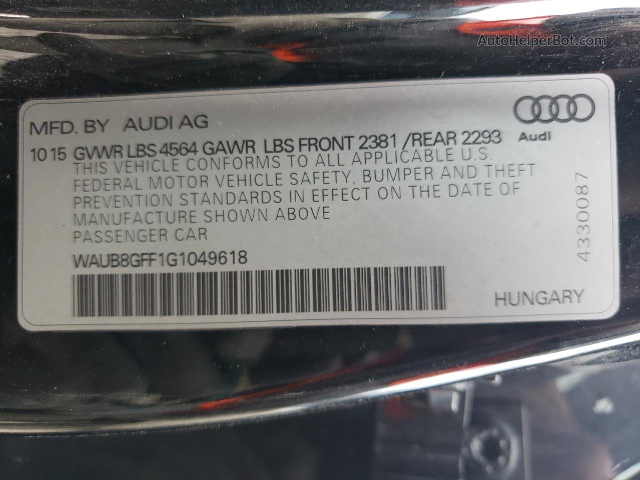 2016 Audi A3 Premium Black vin: WAUB8GFF1G1049618