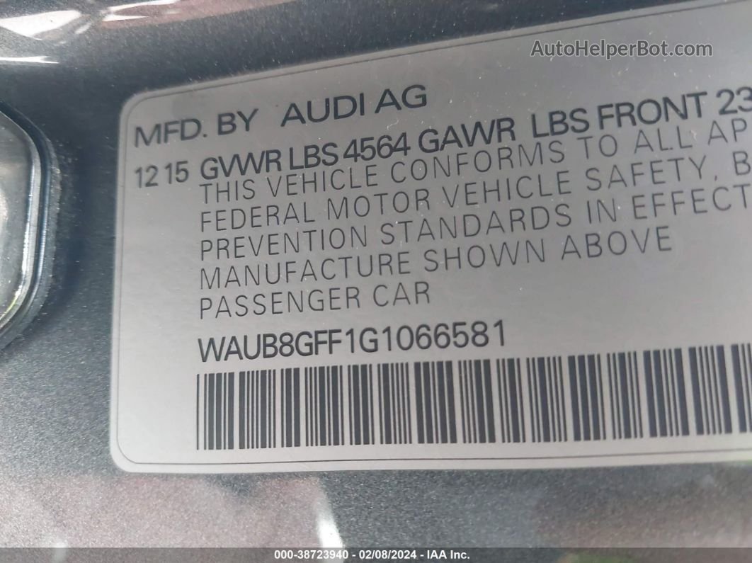 2016 Audi A3 2.0t Premium Серый vin: WAUB8GFF1G1066581