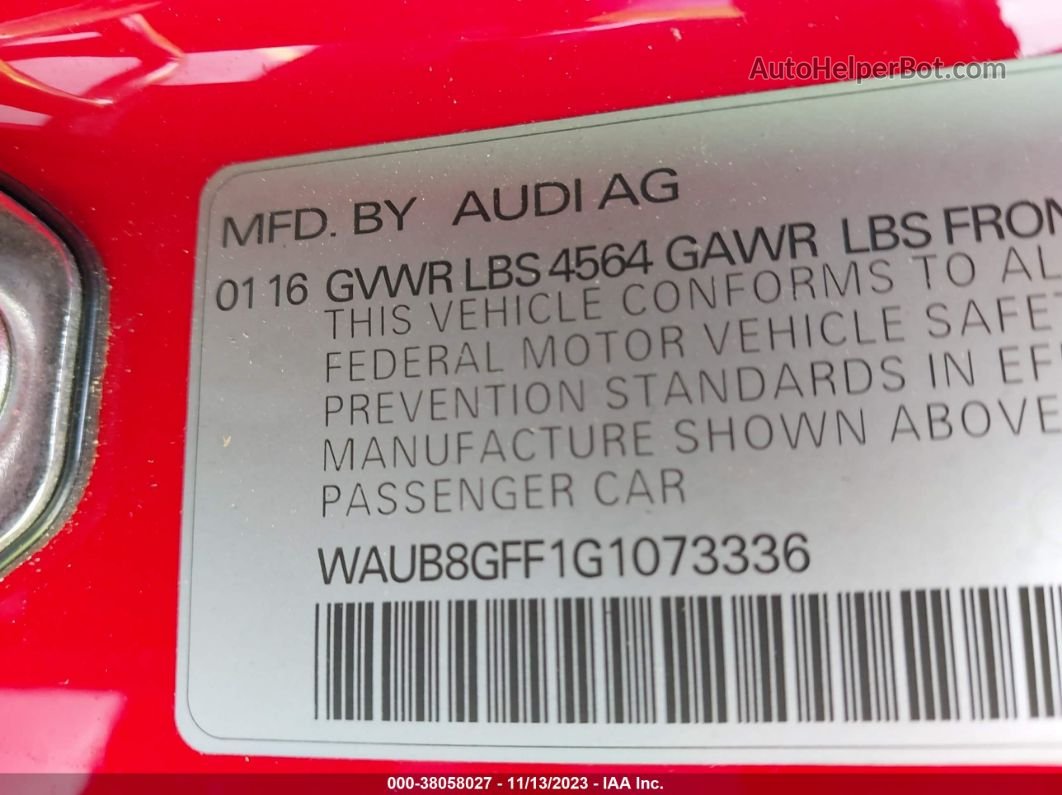 2016 Audi A3 2.0t Premium Red vin: WAUB8GFF1G1073336