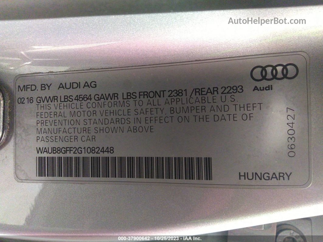 2016 Audi A3 2.0t Premium Серебряный vin: WAUB8GFF2G1082448