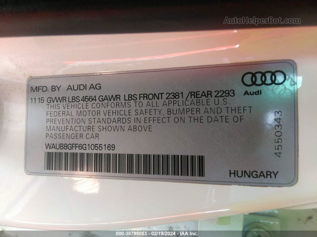 2016 Audi A3 2.0t Premium Белый vin: WAUB8GFF6G1055169