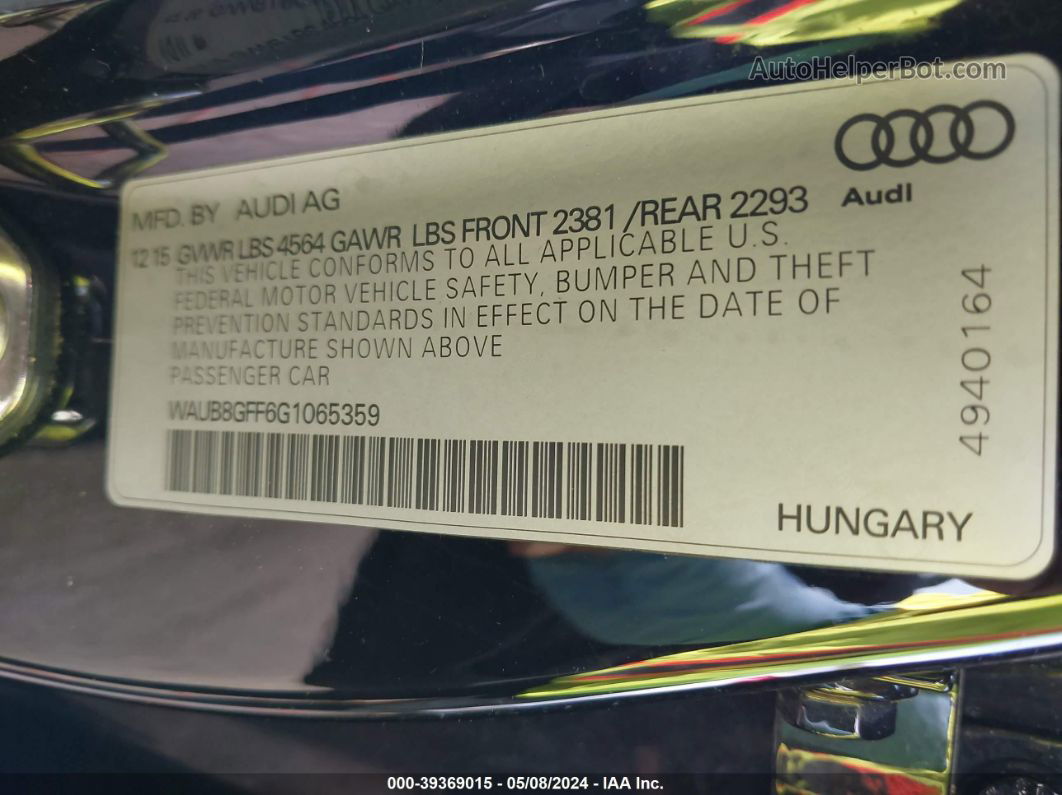 2016 Audi A3 2.0t Premium Черный vin: WAUB8GFF6G1065359