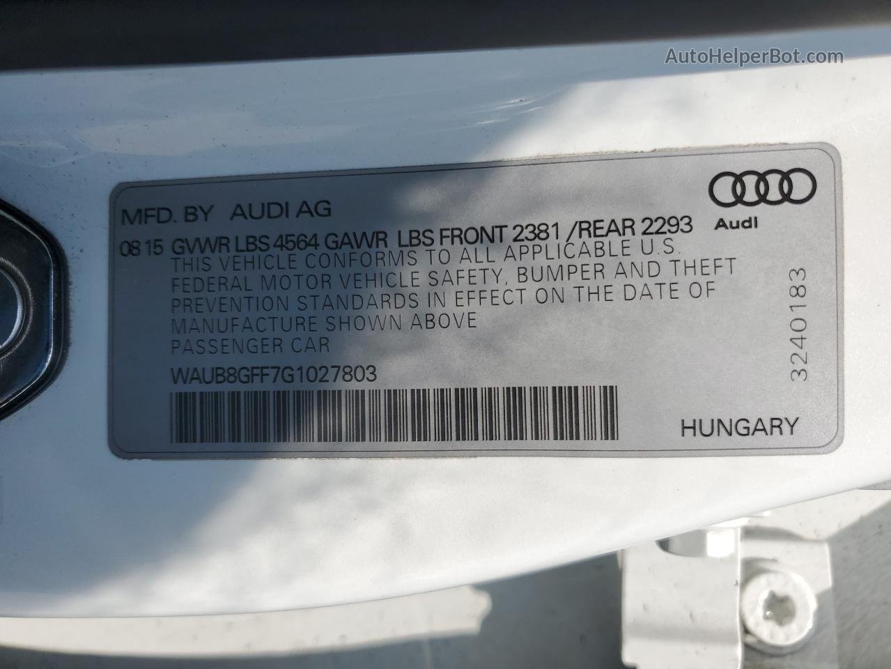2016 Audi A3 Premium White vin: WAUB8GFF7G1027803