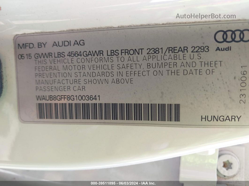 2016 Audi A3 2.0t Premium White vin: WAUB8GFF8G1003641