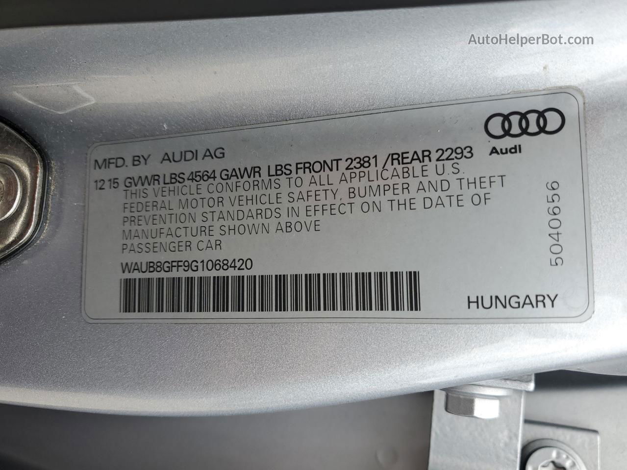 2016 Audi A3 Premium Серебряный vin: WAUB8GFF9G1068420