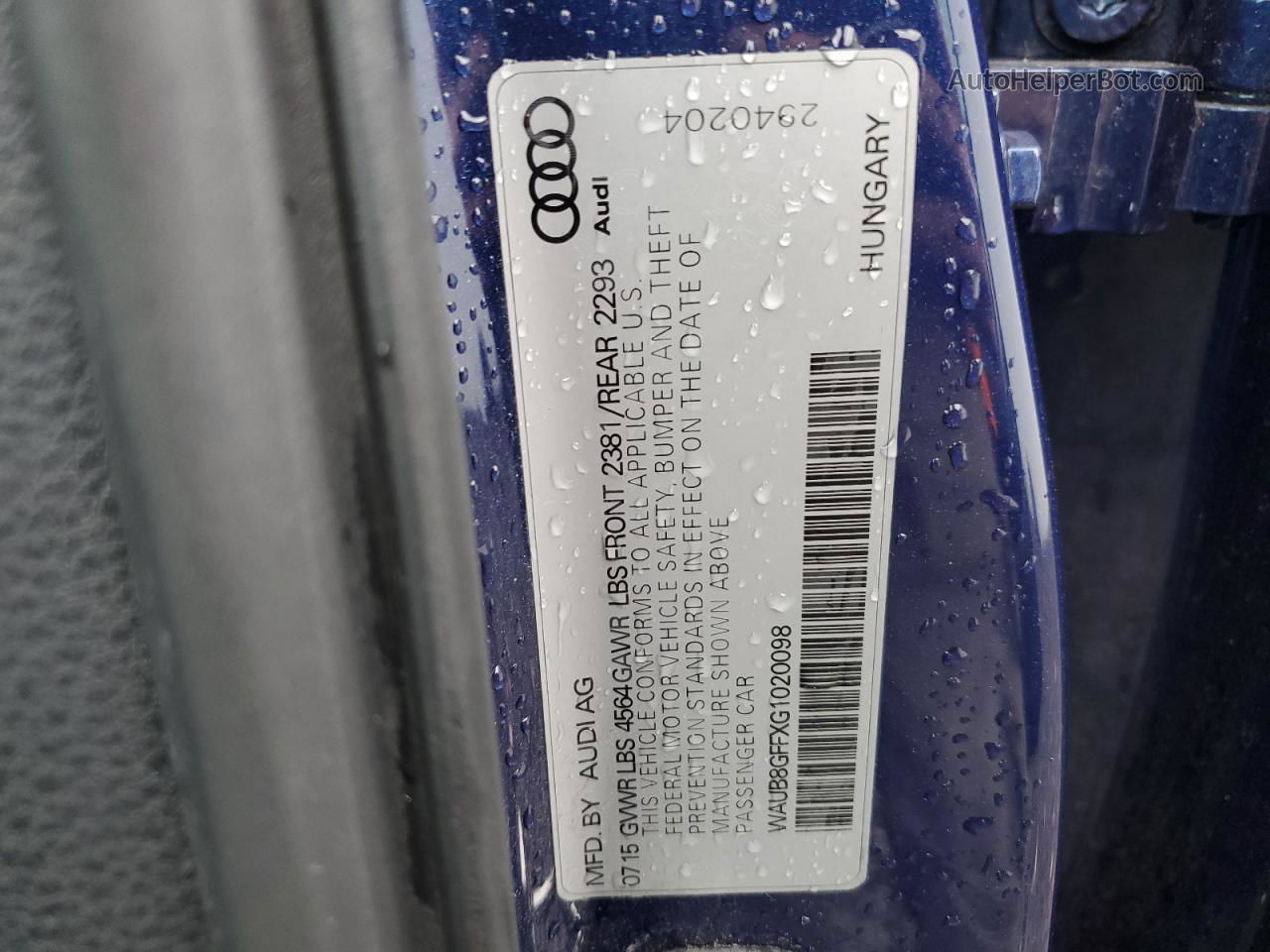 2016 Audi A3 Premium Blue vin: WAUB8GFFXG1020098