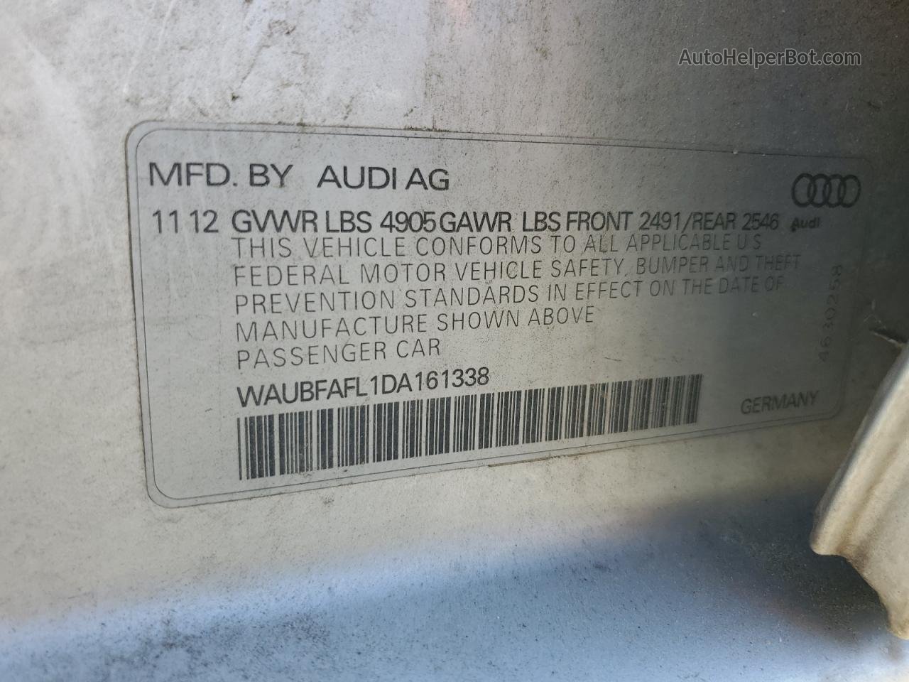 2013 Audi A4 Premium Gray vin: WAUBFAFL1DA161338