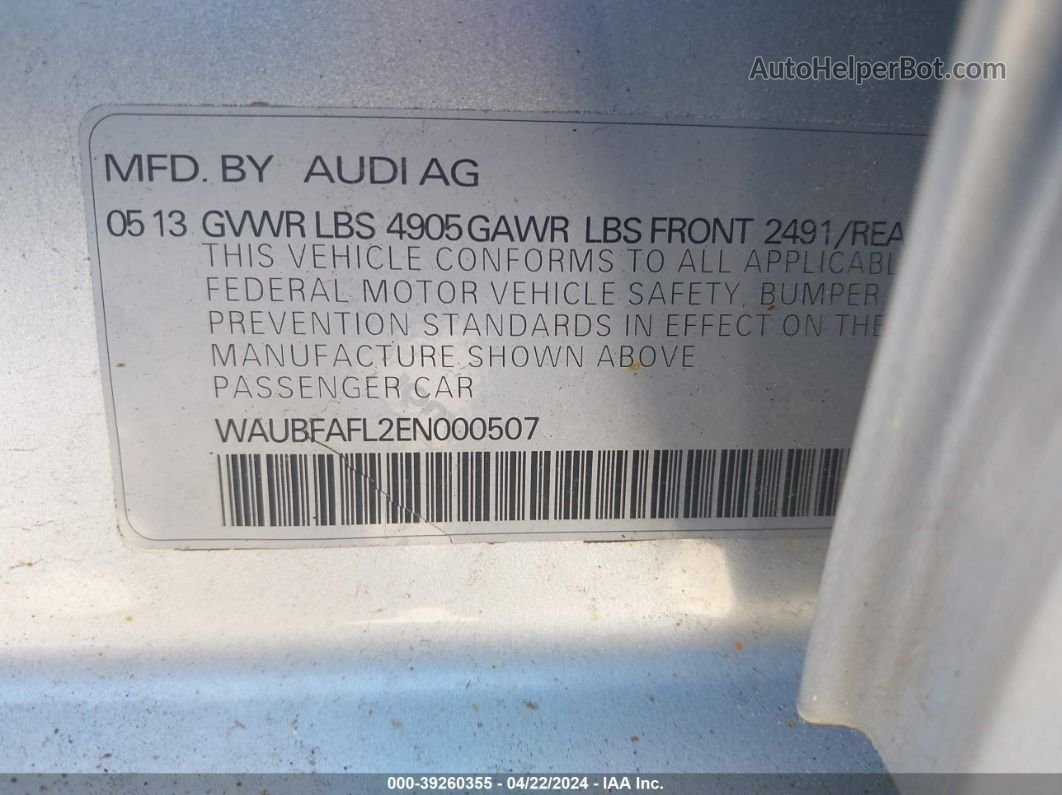 2014 Audi A4 2.0t Premium Серебряный vin: WAUBFAFL2EN000507
