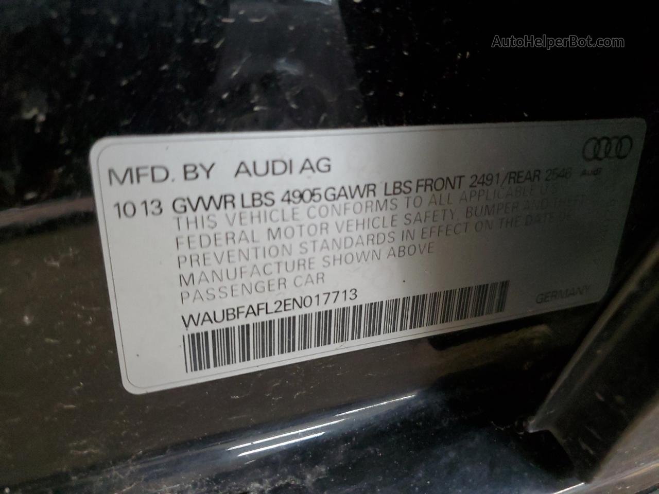 2014 Audi A4 Premium Black vin: WAUBFAFL2EN017713