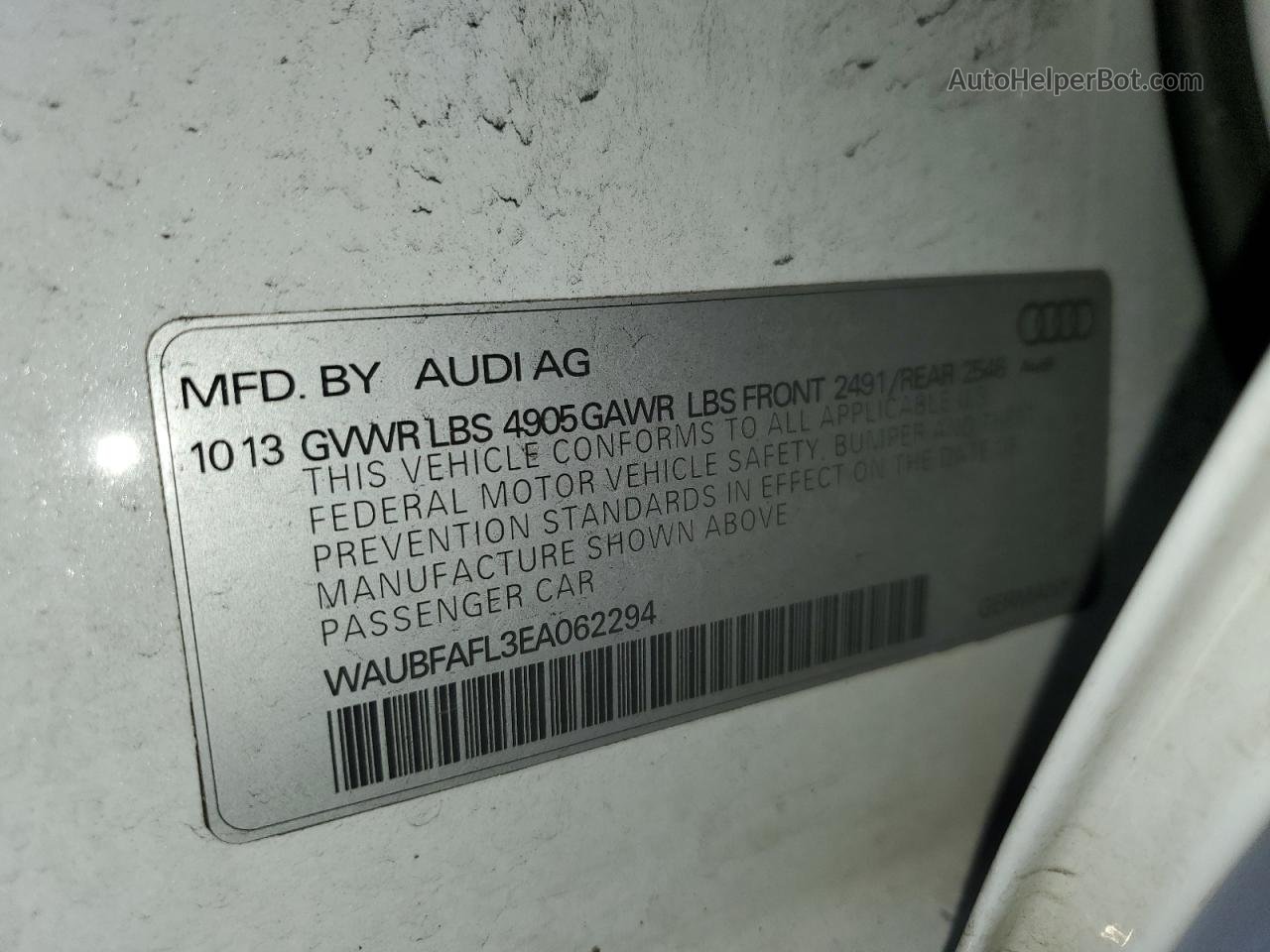 2014 Audi A4 Premium White vin: WAUBFAFL3EA062294