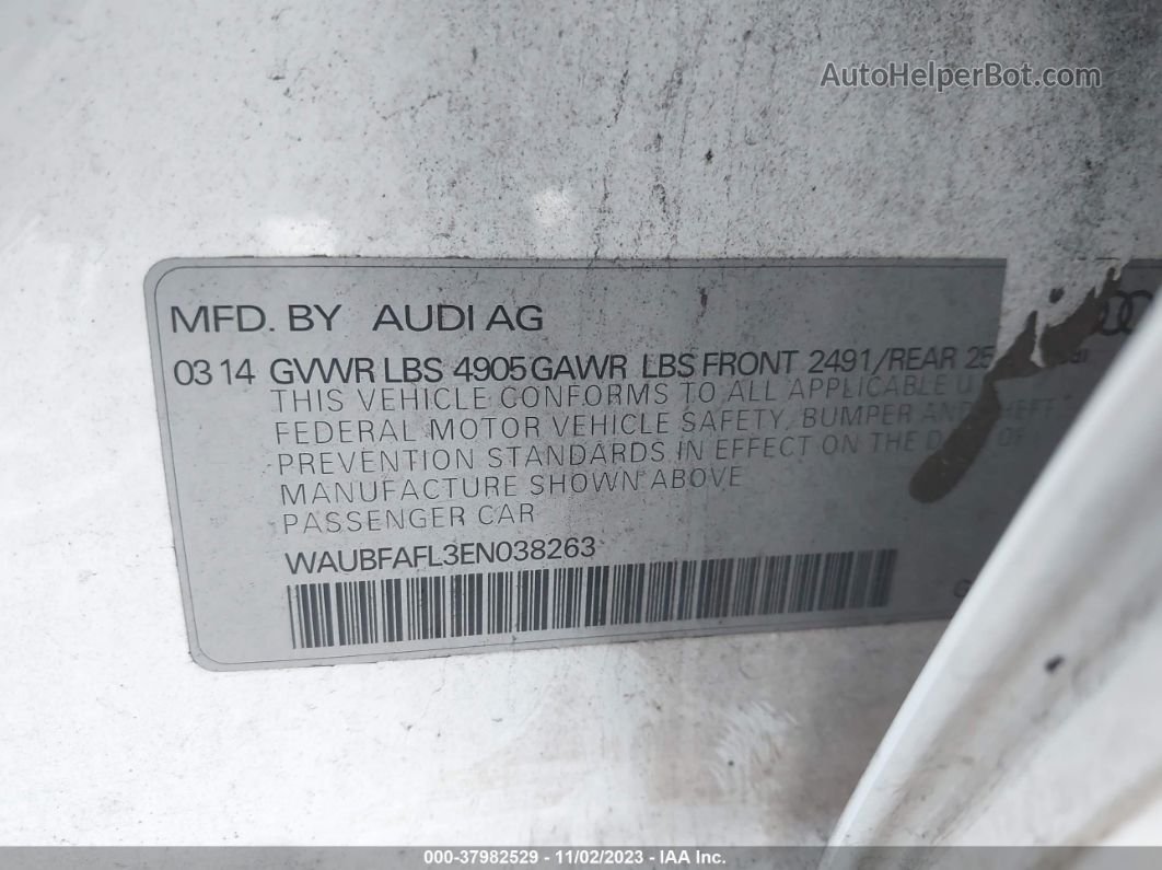 2014 Audi A4 2.0t Premium Белый vin: WAUBFAFL3EN038263