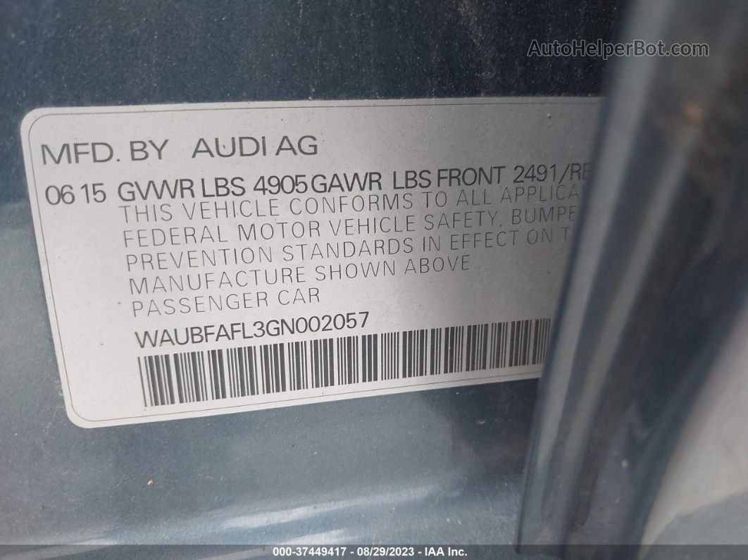 2016 Audi A4 Premium Blue vin: WAUBFAFL3GN002057